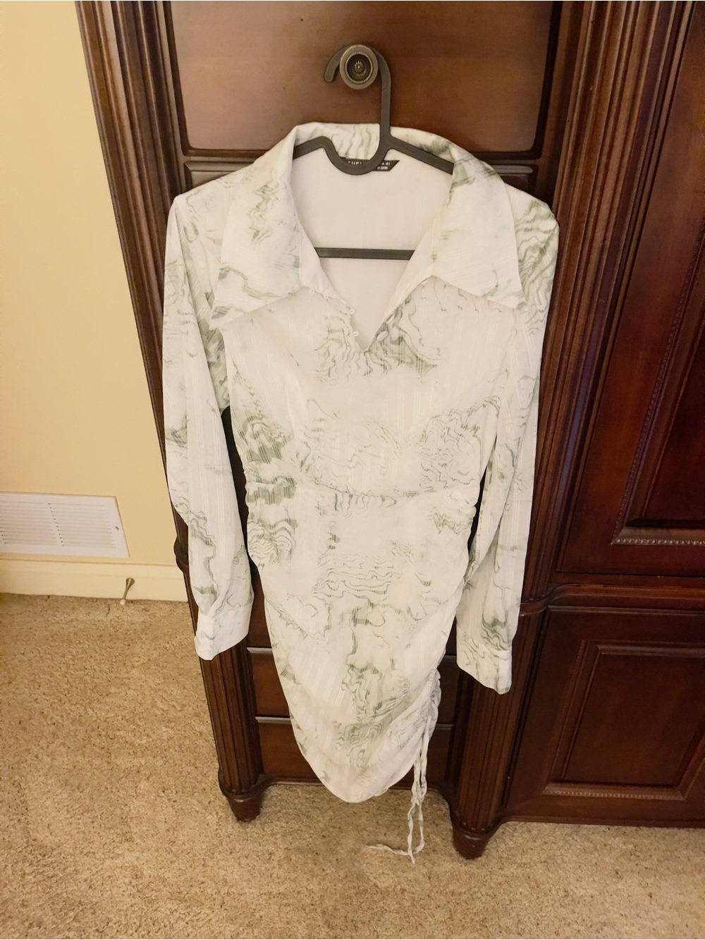 SHEIN White and Sage Green Marble-Print Midi Dress